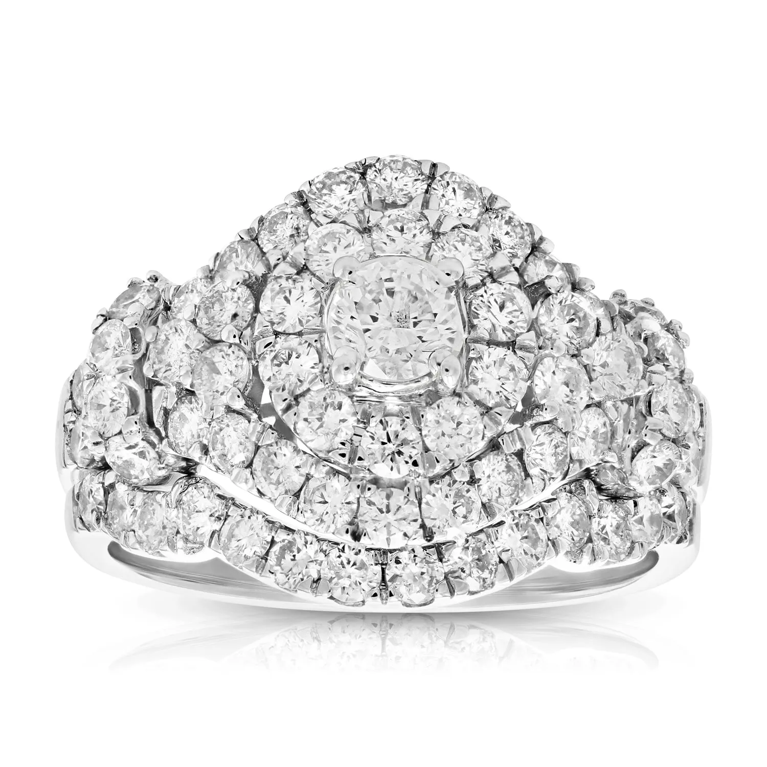 2 cttw Composite Halo Diamond Bridal Ring Set in 14K White Gold