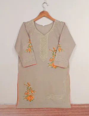 Cotton Embroidered Stitched Kurti - Tropical Hibiscus (T20-017F-Greyish Purple)