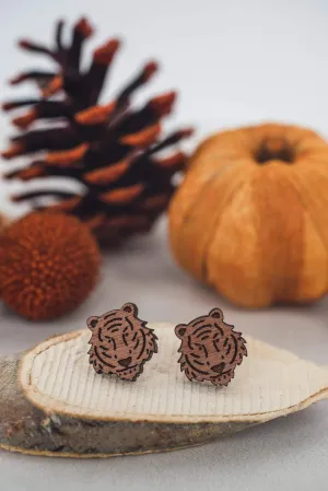 Tiger Wood Stud Earrings