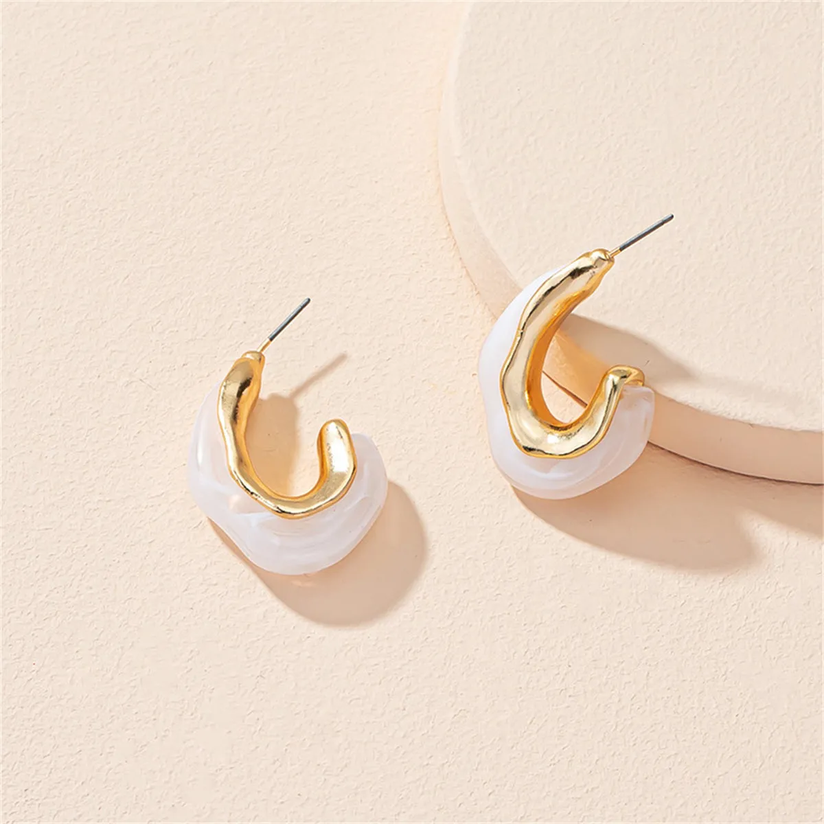 White Resin & 18K Gold-Plated Irregular Huggie Earrings